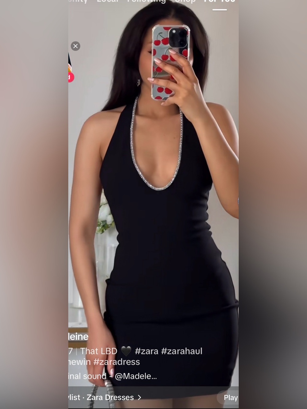 Zara Black Halter Mini Dress with Silver Trim